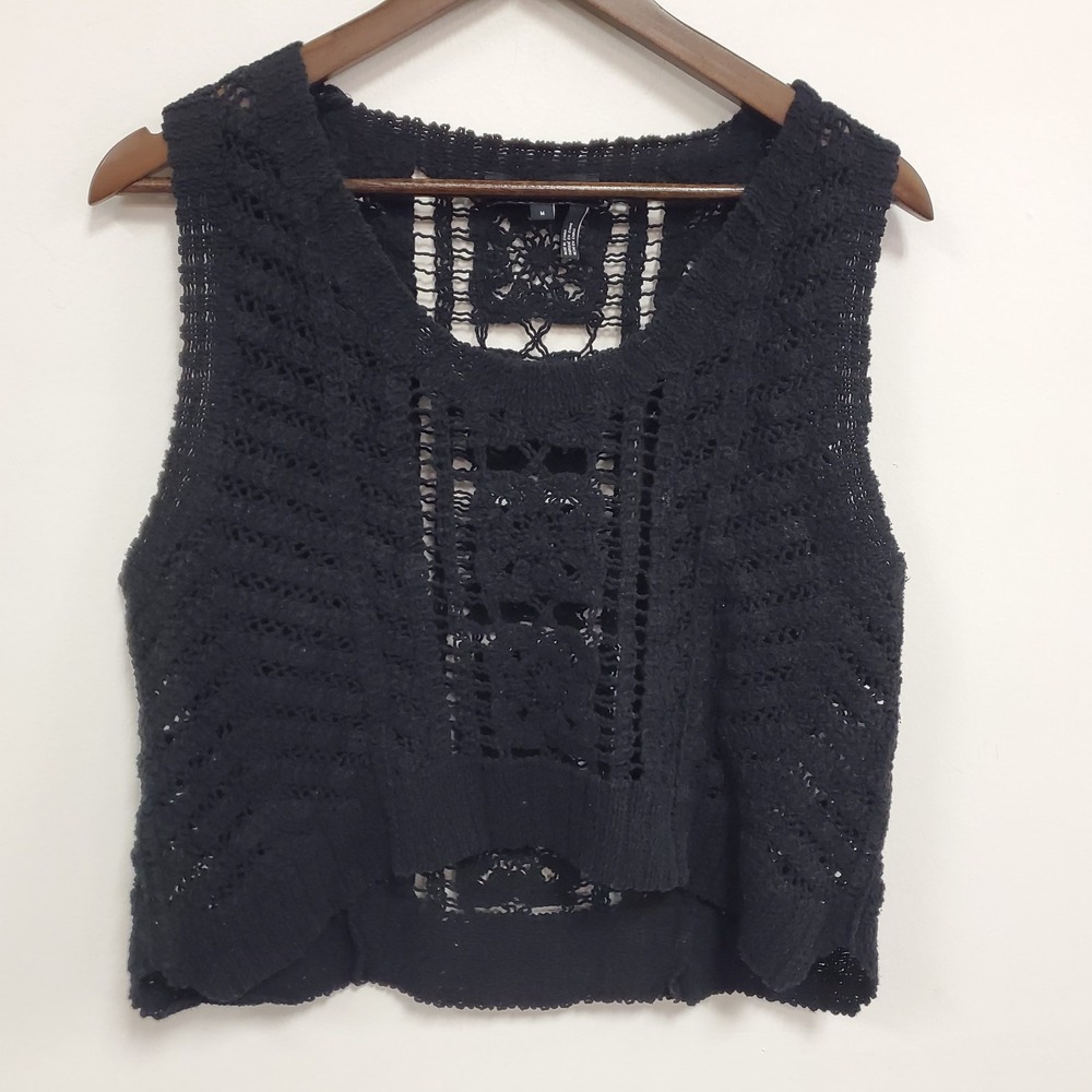DKNY Black Crochet Knit Sleeveless Top